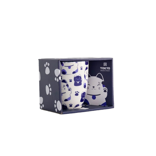 Ø 8.5x10.2cm 380ml  Kawaii Lucky Cat Mug W/Giftbox Blue Cat at Tokyo Design Studio (picture 2 of 6)