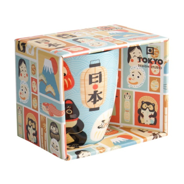 Tasse Kawaii Japan A Bunt in Geschenkbox, Porzellan, 380 ml