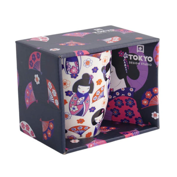 Mug Kawaii Kokeshi Purple, White, Porcelain, 380 ml