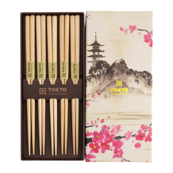 TDS, Chopstick Set 5 pair, Wooden Brown, Item No. 21541