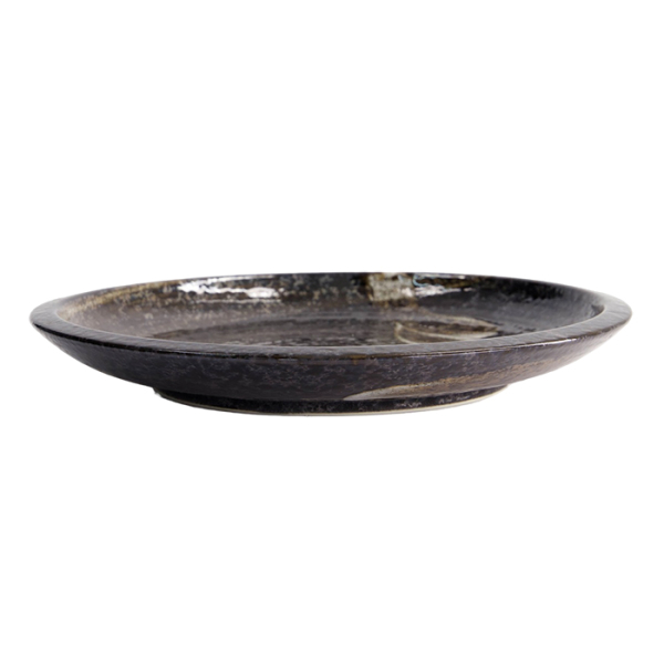 TDS, Large Round Plate, Arahake Black/Brown, Ø 24.8x3.5cm, Item No. 21614