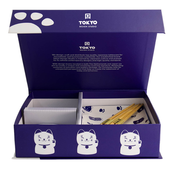 TDS, Kawaii-Blue Maneko Sushi-Teller-Geschenkset, 4-tlg. mit Essstäbchen, Art.-Nr. 21671  