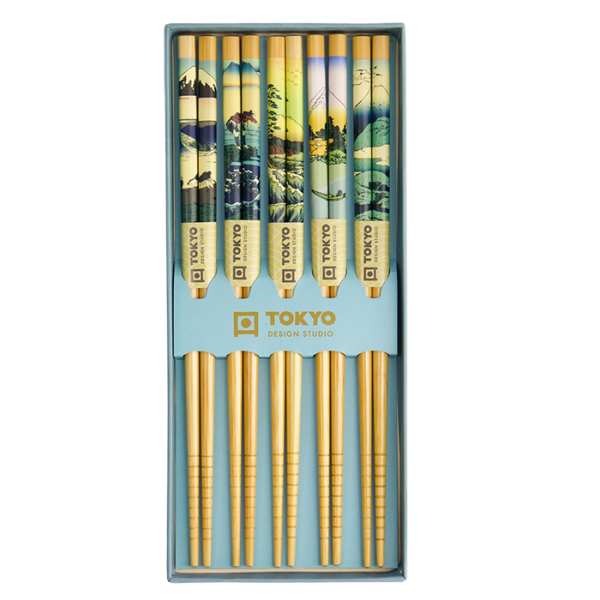 Chopstick Set Fuji, 5 pairs, Bamboo, Item No. 21876