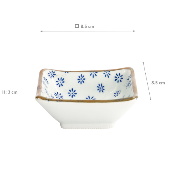 Square Sauce Bowl Japan Flower Mizu, Porcelain, 8.5 cm, Item No. 22008