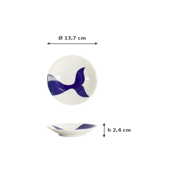 Plate Kawaii Whale Blue, White, Porcelain, Ø 13.7 cm, Item No. 22080