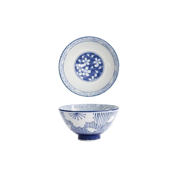 Rice Bowl Sakura Stripe Blue, Porcelain, &Oslash; 12.5 cm