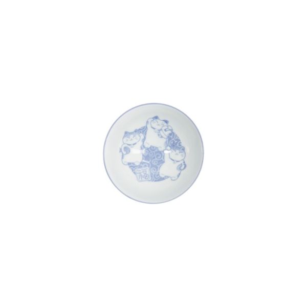 Rice Bowl Kawaii Karakusa Lucky Cat Blue, Porcelain, Ø 11.5 cm, Item No. 22250