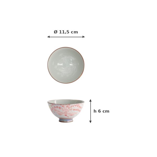 Rice Bowl Kawaii Luster Phoenix Red, Porcelain, 300 ml, Item No. 22255