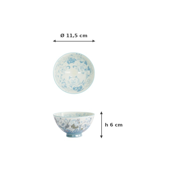 Reisschale Kawaii Funny Cat Blau, Porzellan, 300 ml, Art.-Nr. 22257