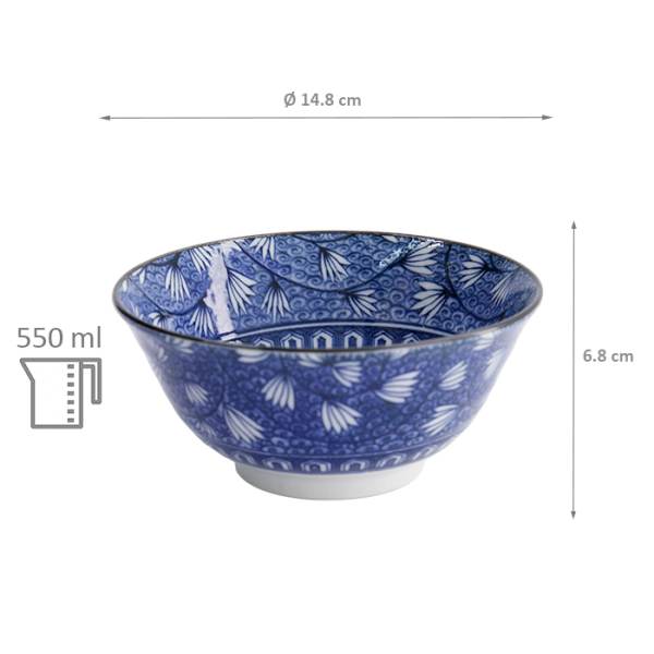 TDS, Schale, Hana Blue, Mixed Bowls, Ø 14,8x6,8cm 550ml, Tsuta Karakusa, Art Nr. 22269