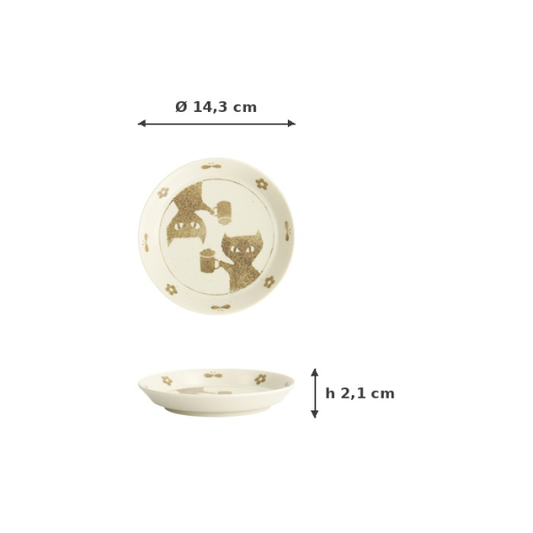 Plate Neko Maruke White, Brown, Porcelain, Ø 14.3 cm, Item No. 22295