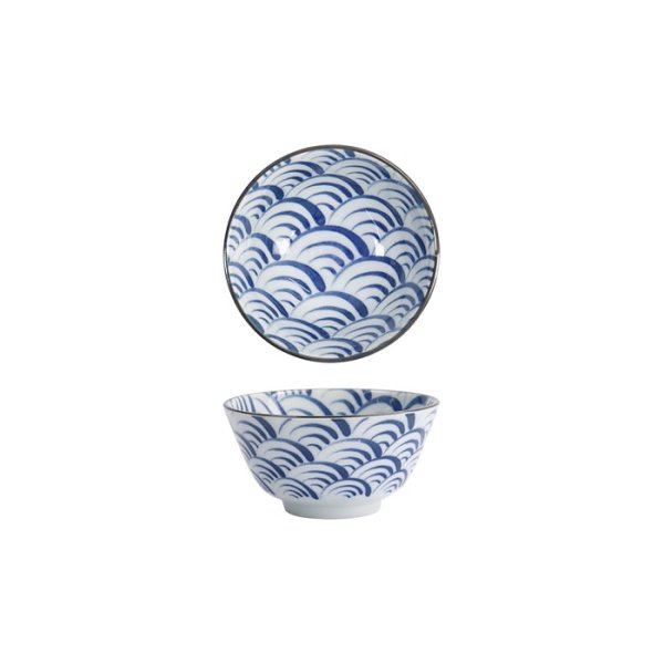 Rice Bowl Natsu Nami Blue, White, Porcelain, 350 ml