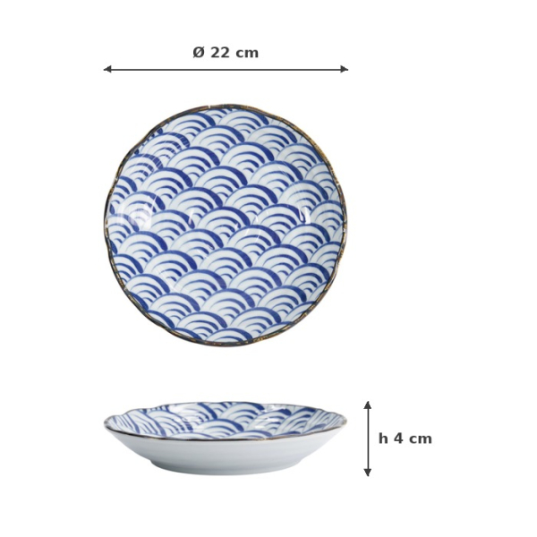 Teller Natsu Nami Blau/Weiß, Porzellan, Ø 22 cm, Art.-Nr. 22339