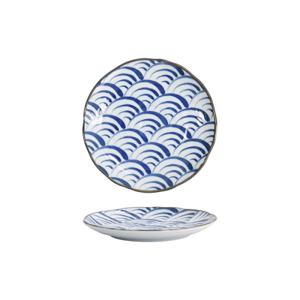 Plate Natsu Nami Blue, White, Porcelain, &Oslash; 16.5 cm
