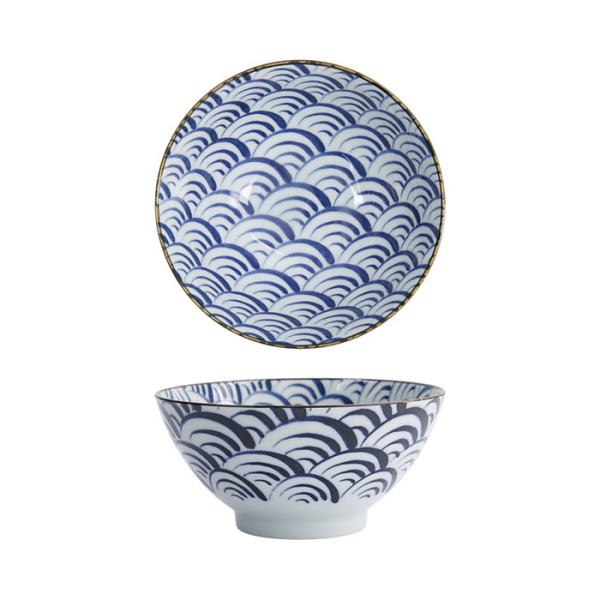 Schale Natsu Nami Mixed Bowls Blau/Wei&szlig;, Porzellan, 1 L