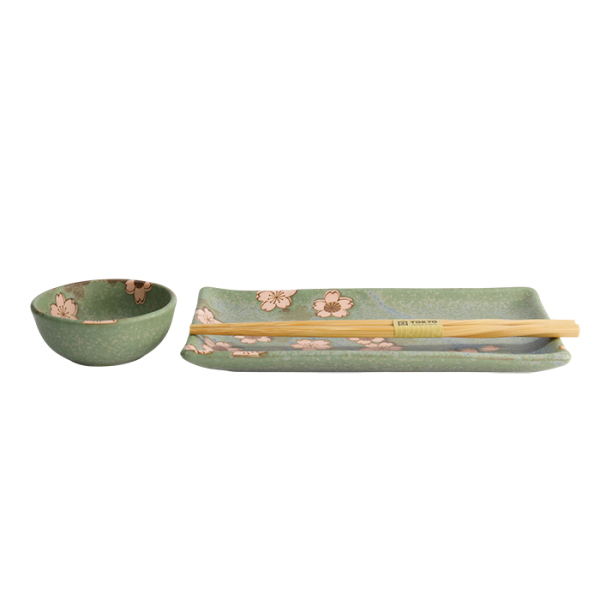 TDS, Sushi Set, Sakura Grün, 2 Stk mit Chopsticks, 22,5x12,7 & 8,6x3,6cm, Art.-Nr. 22584