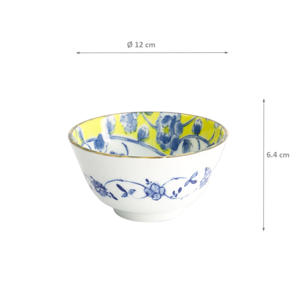 TDS, Rice Bowl, Botan, Ø12x6.4cm, Yellow/Blue, Item No. 22600