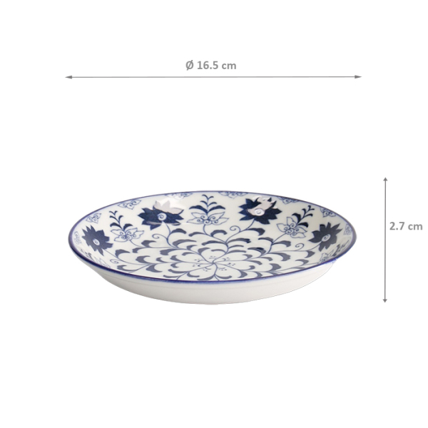 TDS, Round plate, Tokyo Blue Botan, Ø16.5x2.7cm, Item No. 22613