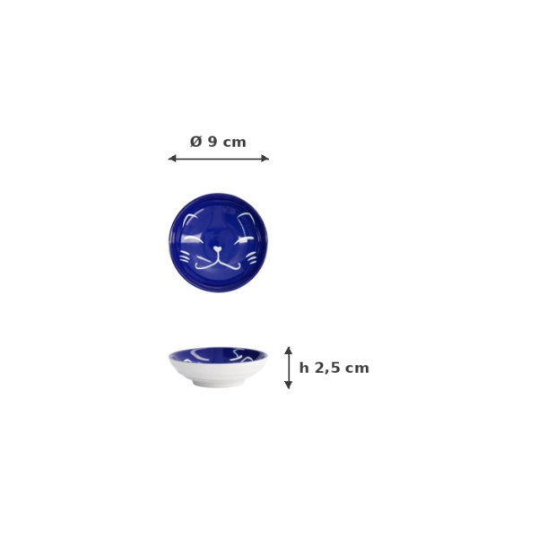 Sauce Bowl Kawaii Lucky Cat Blue, Porcelain, Ø 9 cm, Item No. 22663