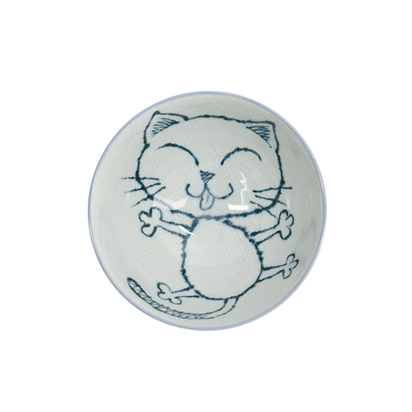 TDS, Rice Bowl, Kawaii Neko Cat, Blue, Ø 11.5 x 6.2cm 300ml - Item No. 2334