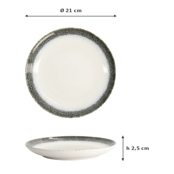 Dessert Plate Monte Negro White, Anthracite, Stoneware, Ø 21 cm. Height 2.5 cm, Item No. 24345