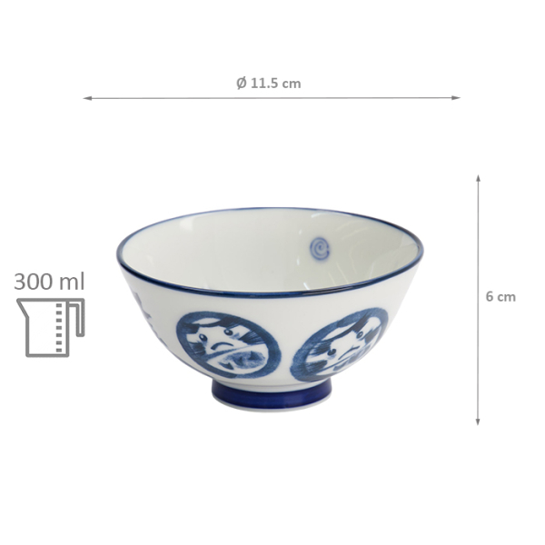 TDS, Reis-Schale, Kawaii, Daruma, Blau/Weiß, Ø 11,5x6cm 300ml,  Art Nr. 33209