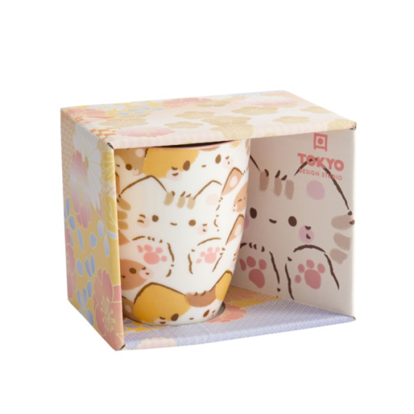 Mug Kawaii Maneko Cat Yellow, White, Porcelain, 380 ml