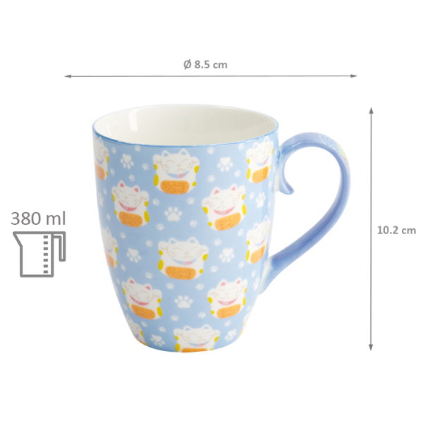TDS, Mug, Kawaii Lucky Cat, W/ Giftbox, Blue, Ø8.5x10.2cm 380ml , Item No. 33358