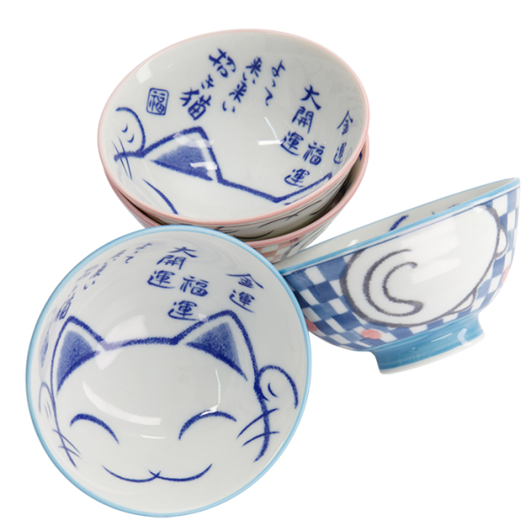 TDS, Schale-Geschenkset, Kawaii, Lucky Cat, Blau/Rosa, 4Stk, Ø 11,3 x 5,8 cm 300 ml, Art.-Nr. 33359