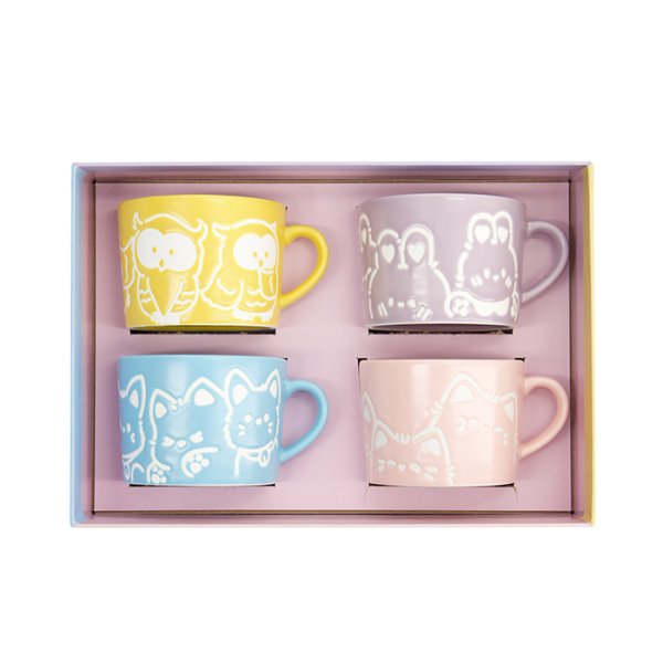 TDS, Mug Gift-Set, 4 pcs, Kawaii Animals, Ø 8 x 6cm, Item No. 33396