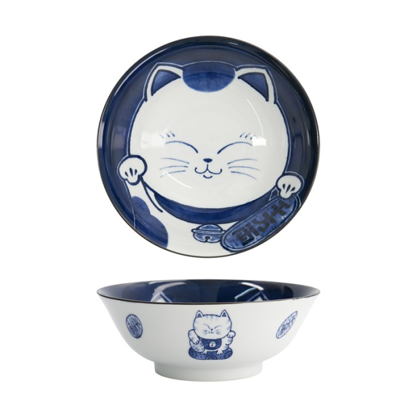 Ramenschale Kawaii Cat Neko Blau, Porzellan, 1 L