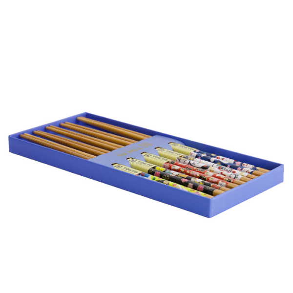 Chopstick Set Lucky Cat/Carp Red, Blue, 5 pairs, Bamboo, Item No. 33454