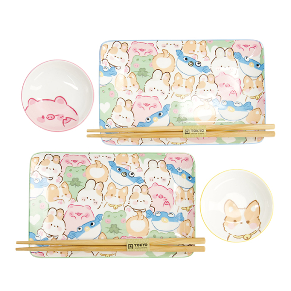 TDS, Sushi Set, Kawaii Animals, Giftset, 4-piece set with Chopsticks, Item No. 33480