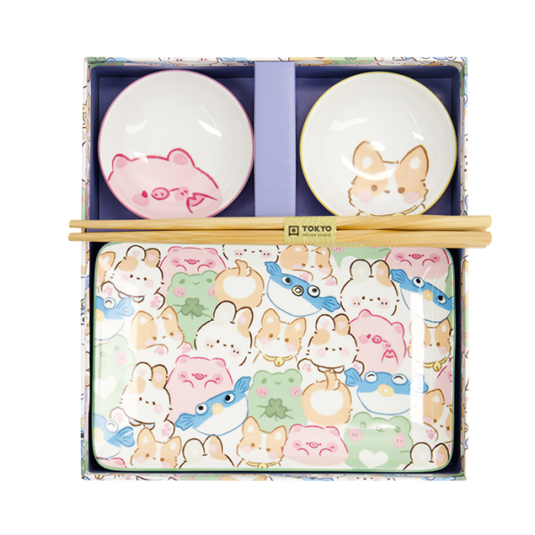 TDS, Sushi Set, Kawaii Animals, Geschenkset, 4-tlg. mit Essstäbchen, Art.-Nr. 33480