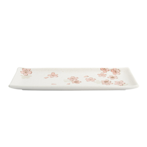 TDS, Rectangular Plate, Sakura, White, 28.5x12.5cm, Item No. 33492
