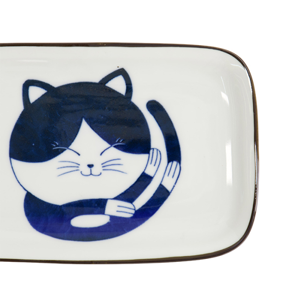 TDS, Square Plate, Kawaii Cat Neko, Blue, 16.3x10.2cm, Item No. 33495