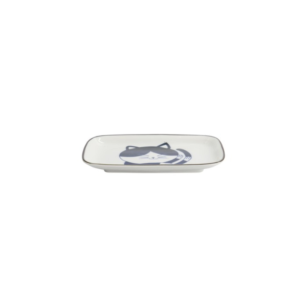 Rectangular Plate Kawaii Cat Neko D Blue, White, Porcelain, 16.3 × 10.2 cm, Item No. 33495