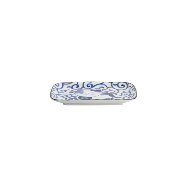 Rectangular Plate Kawaii Cat Neko E Blue, White, Porcelain, 16.3 × 10.2 cm, Item No. 33498
