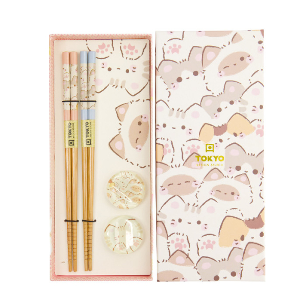 TDS, Essstäbchen Geschenkset, mit Essstäbchenablagen, 4-tlg., Kawaii Cats, Art.-Nr. 33517