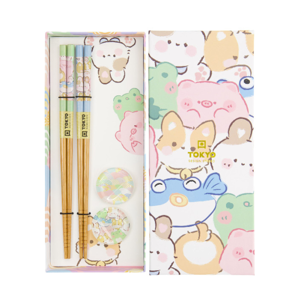 TDS, Chopstick Gift Set, 4 pcs, Kawaii Animals , Item No. 33520
