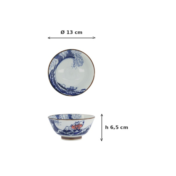 Tayo Bowl Kawaii Wave Cat Blue, Red, Porcelain, Ø 13 cm, Item No. 33599