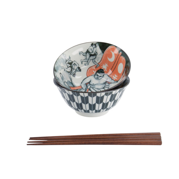 TDS, Tayo Bowl Giftset with chopsticks, Asakusa, 2 Pcs, Ø 14.8x7cm 550ml, Item No. 33605