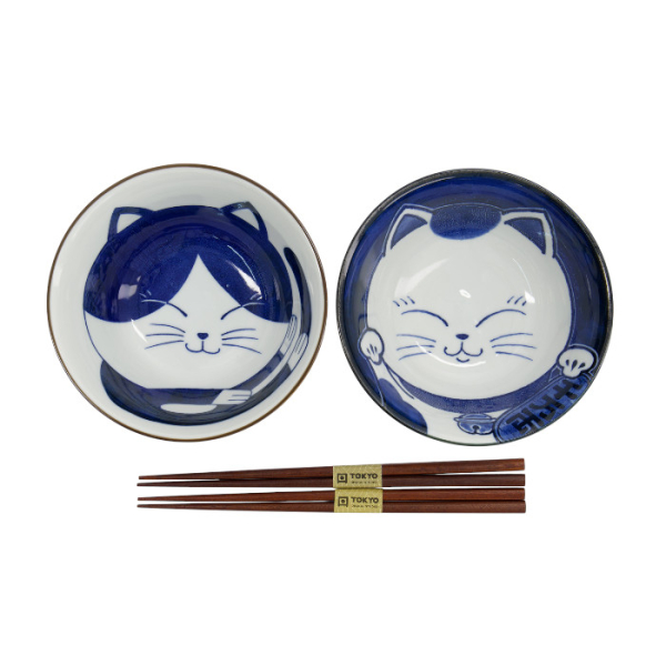 TDS, Tayo Bowl Set, Kawaii Cat Giftset 2pcs w/chopsticks, Ø 14.9x6.7cm 500ml, Item No. 33692