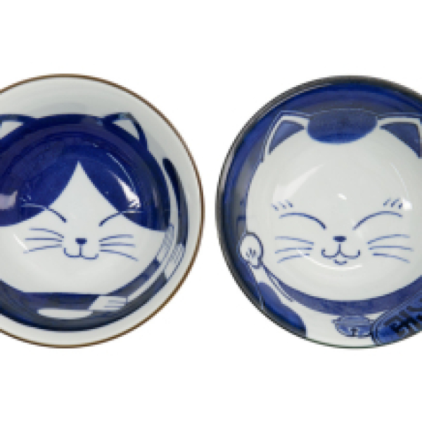 Tayo-Schalen-Set Kawaii Cat Geschenkset 2-tlg. mit Essstäbchen, Porzellan, 500 ml, Art.-Nr. 33692
