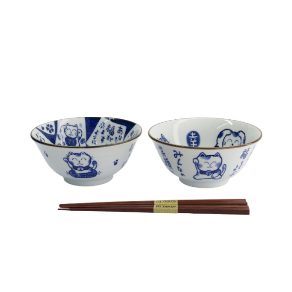 TDS, Tayo Bowl Set, Kawaii Cat Giftset 2-piece set w/chopsticks, Ø 14.9x6.7cm 500ml, Item No. 33694