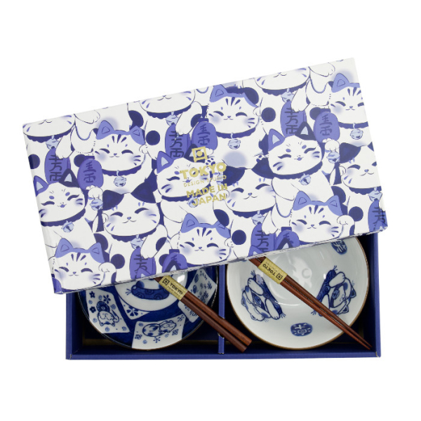 TDS, Tayo Bowl Set, Kawaii Cat Giftset 2-piece set w/chopsticks, Ø 14.9x6.7cm 500ml, Item No. 33694