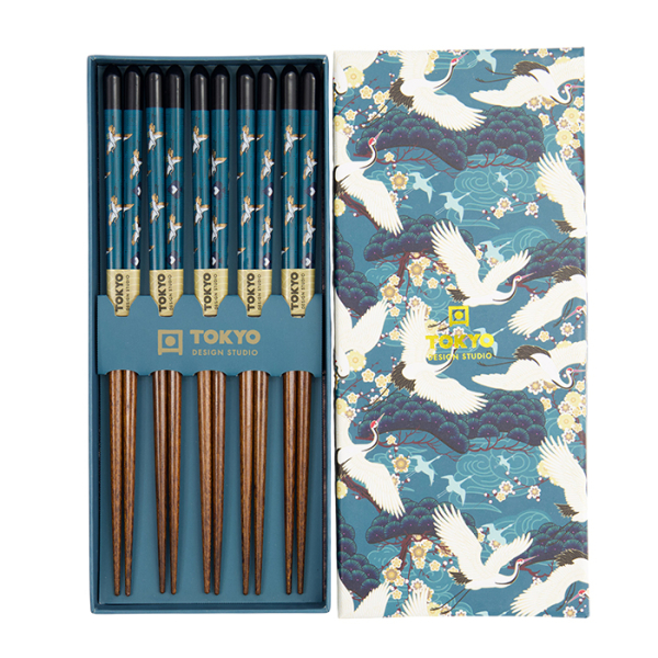 TDS, Chopstick Giftset, 5 pair, Crane, Item No. 33702