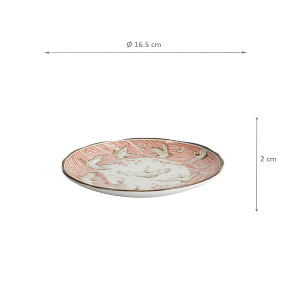 TDS, Plate, Mixed Bowls, Crane, Pink Ø 16.5x2cm, Item No. 33712