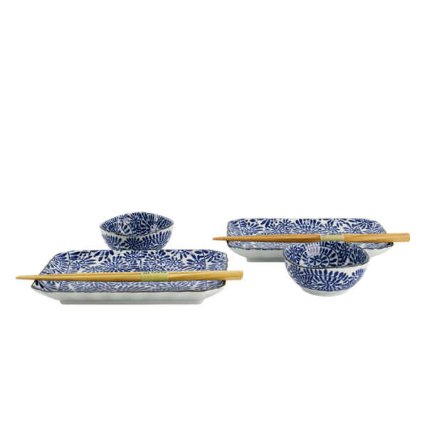 TDS, Sushi Set, Aizome Tako Karakusa, Giftset with Chopsticks, 6 pcs, Item No. 33713