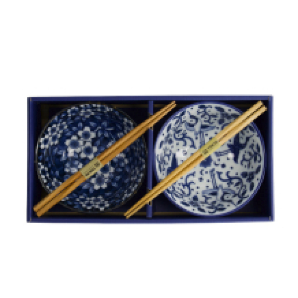 TDS, Tayo Bowl Giftset with chopsticks, Tokyo Blue, 2-piece set, Ø 15x7cm 500ml, Item No. 33745